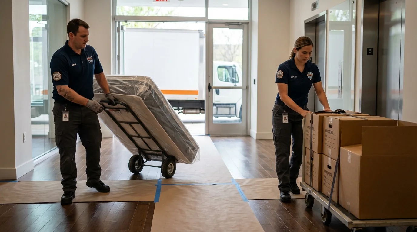 Professional apartment movers loading elevator in Homer Glen, IL